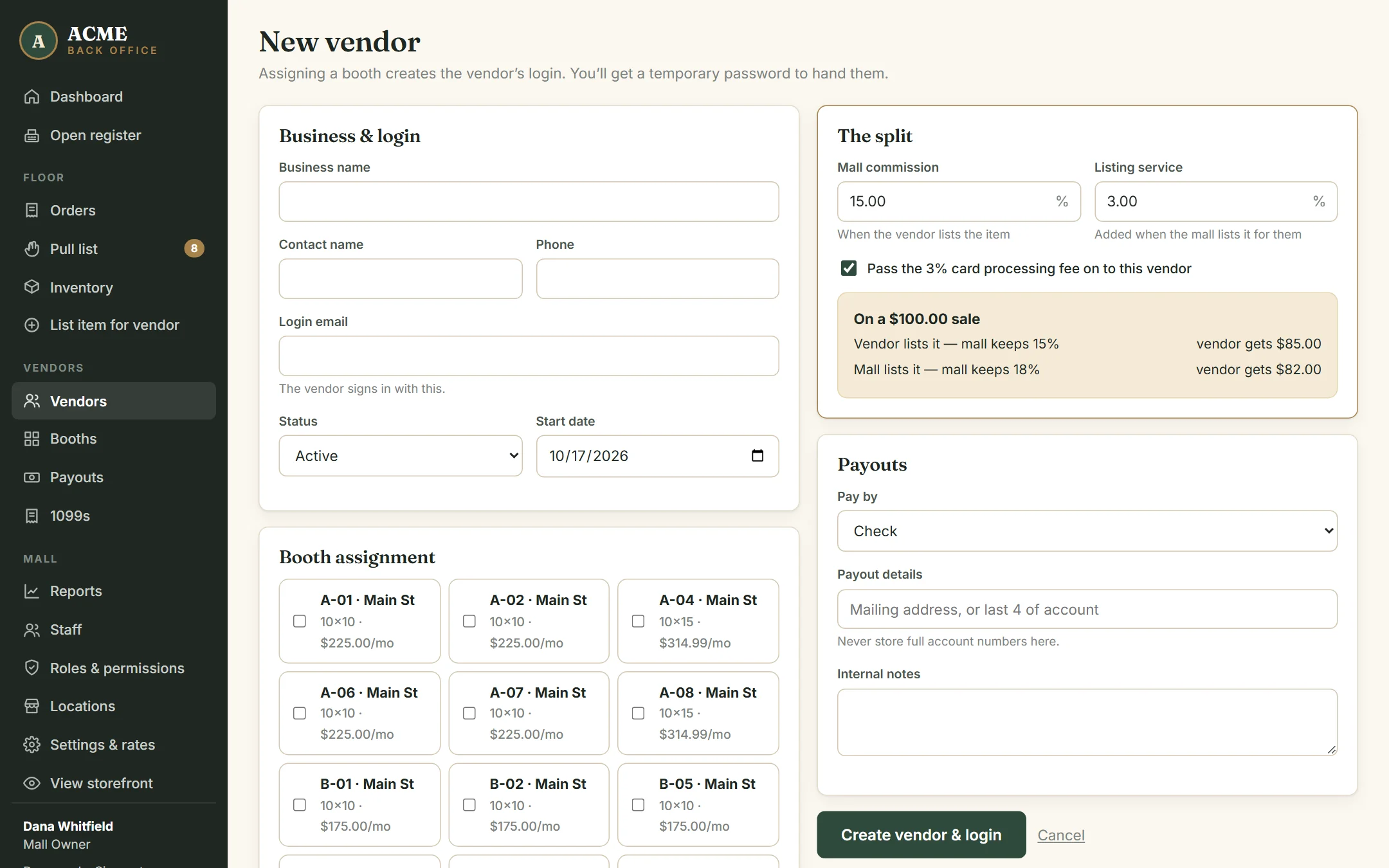 The new vendor form
