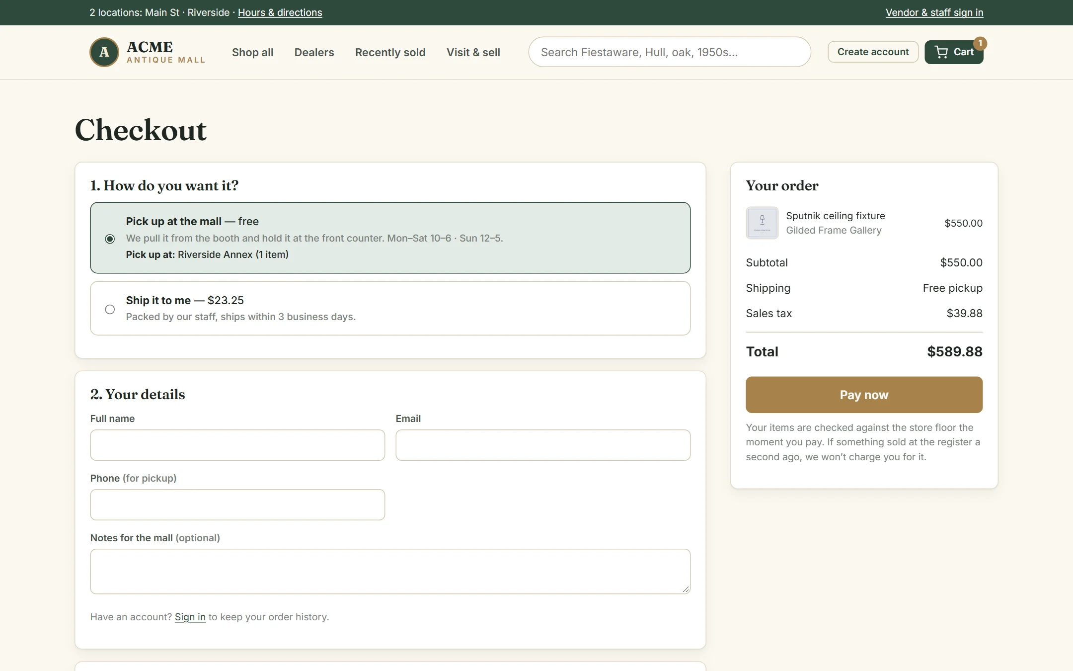 The checkout page