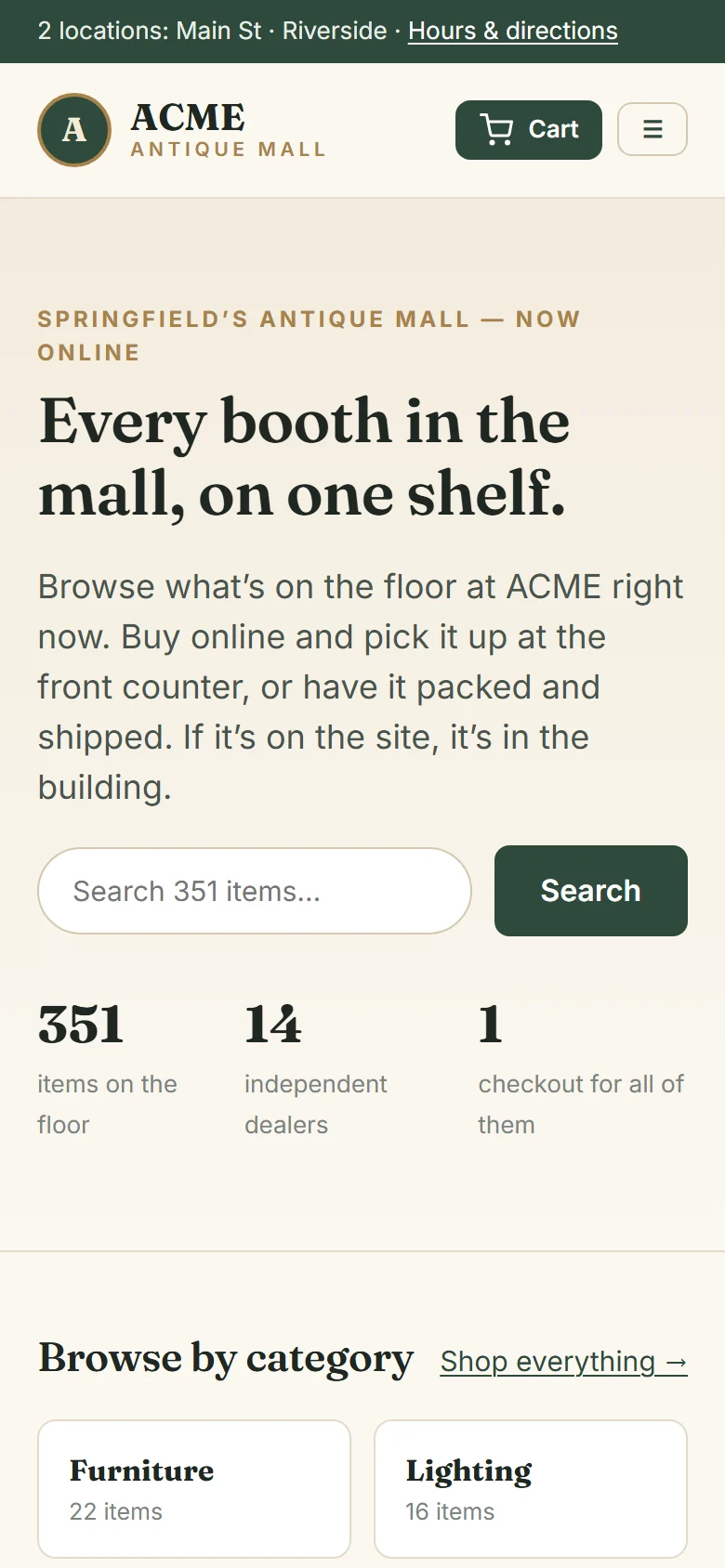 The storefront on a phone